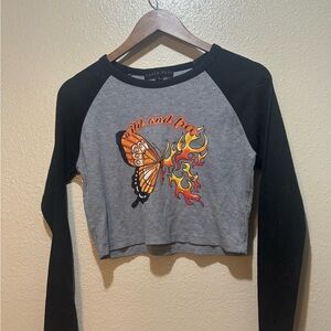 Gray and Black Butterfly Crop Top